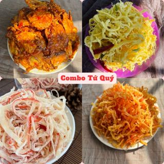 Combo Tứ Quý đóng túi ZIP mỗi túi 105g bao gồm: Khô Mực Lá Chanh, Mực rim, Mực bơ tỏi, Mực hấp dừa