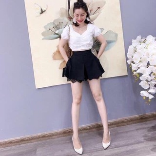 Quần short giả váy phối ren