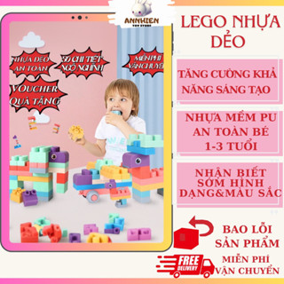 Lego lắp ghép nhựa dẻo size lớn 50 chi tiết kèm hộp giúp, Đồ chơi xếp hình thông minh cho bé phát triển toàn diện