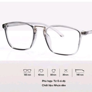 Gọng kính cận vuông nhựa dẻo 210 + đã lắp sẵn tròng kính 0 độ