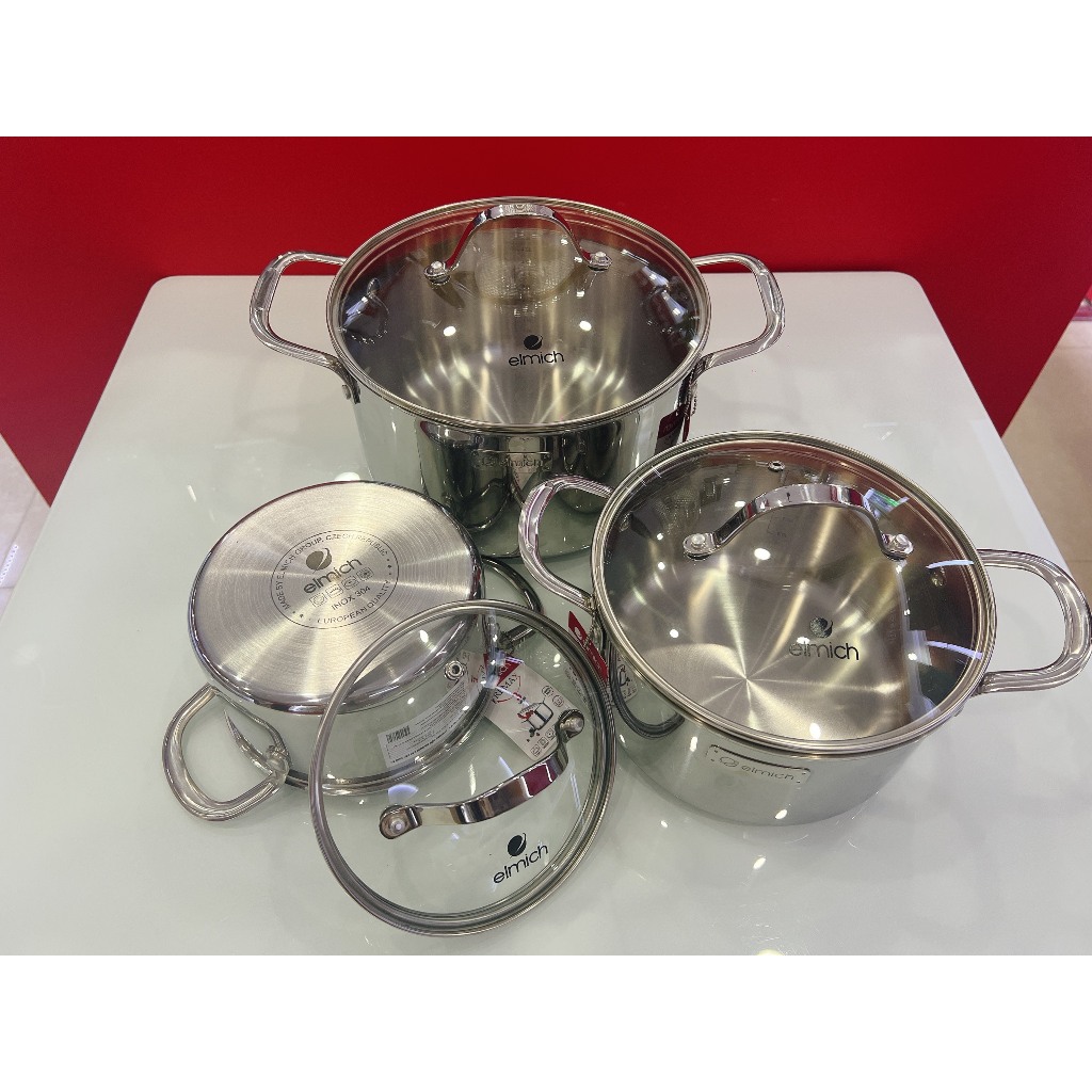 Bộ nồi inox cao cấp 3 lớp đáy liền Elmich Trimax 3741 3 chiếc size 16cm, 20cm, 24cm