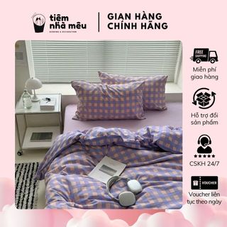 (Vol2 )Bộ 4 Món Vỏ Chăn Ga Gối Cotton TiCi Caro Kẻ Sọc Hàn Quốc Bền Bỉ Mềm Mịn Fullsize Tiệm Nhà Mêu