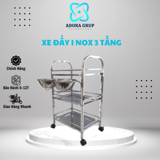 Xe Đẩy inox 3 Tầng Kèm 2 Bát inox Xoay 360 Độ Dành Cho Spa Thẩm Mỹ