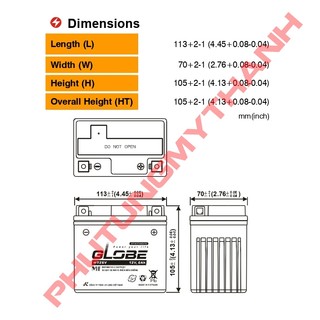 Bình ắc quy GLOBE WTZ6V 12v-6Ah dành cho xe máy