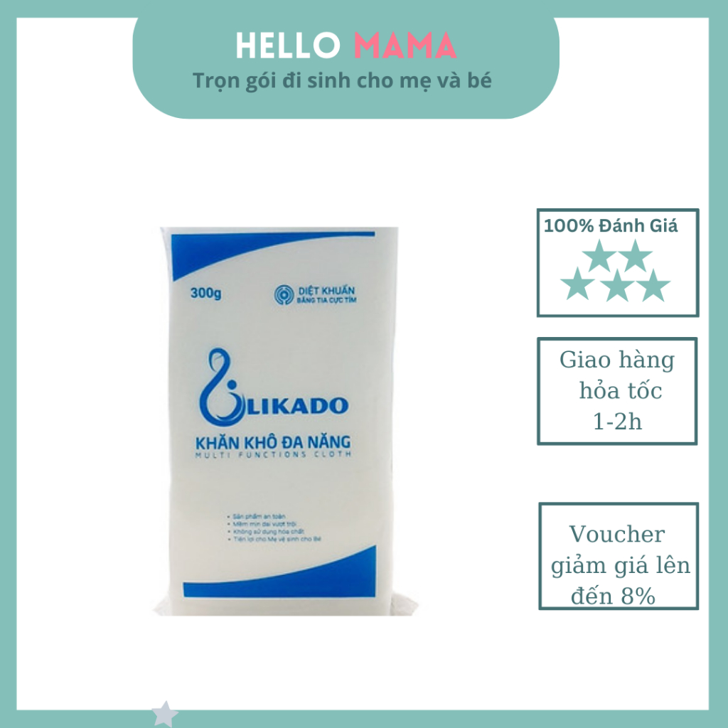 Khăn Khô Đa Năng Likado 300 Gr - Chất Liệu Mềm Mại , Rút Nước, Dùng Để Vệ Sinh Thay Tã Cho Bé - Hellomama *