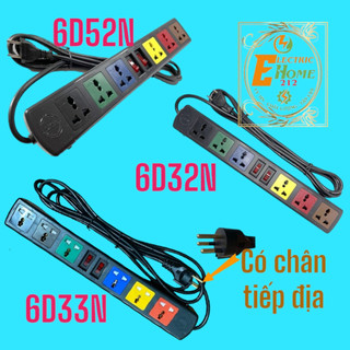 Ổ cắm điện đa năng - 2200w/10a - 6 ổ cắm đa năng - có 2 công tắc - ổ cắm có dây 3 mét và 5 mét , 6d32n - 6d52n - 6d33n