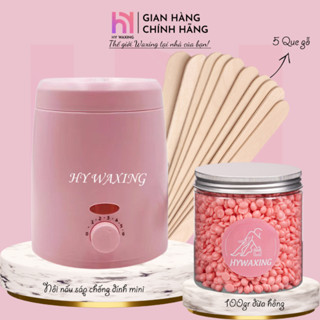 [TẶNG CHÉN SILICON] Combo 100gr Sáp Hồng Dừa + Nồi Nấu Sáp Wax Lông Chống Dính Mini HY WAXING