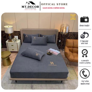 Bộ ga gối nỉ nhung sữa màu trơn mềm mịn, ga trải giường bọc đệm kèm đôi vỏ gối không rụng lông