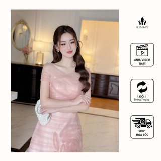 Váy đầm thiết kế đi tiệc hoạ tiết hoa hồng xếp ly nữ tính sang trọng chất tơ hàn Design by RIMMY Veronica Dress