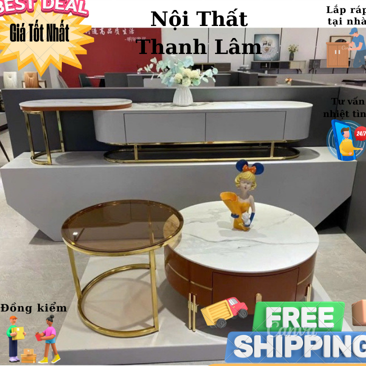 Bàn trà decor inox đá ceramic nhập khẩu _NỘI THẤT THANH LÂM