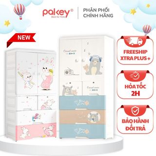 Tủ Để Đồ Có Ngăn Treo Chính Hãng Pakey TẶNG MÓC TREO ĐỒ Cho Bé - Tủ Nhựa Cho Bé Dày Dặn Có Bánh Xe Tiện Lợi