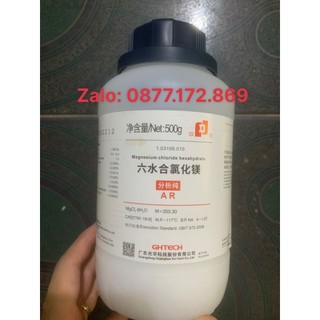 Magie clorua MgCl2.6H2O tinh khiết lọ 500g Magnesium chloride hexahydrate xilong hoặc GH