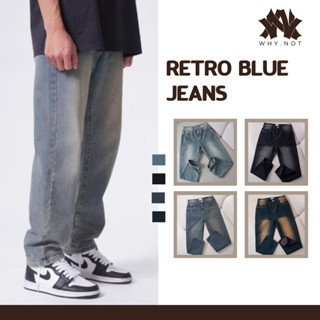 [CÓ BIGSIZE] Quần jean nam Xanh Retro WHY NOT, cạp cao ống suông rộng, quần bò nam xanh loang chất jeans cao cấp JBGWTG