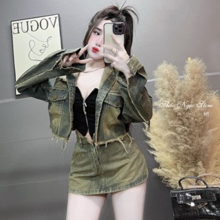 Áo khoác jean nữ croptop túi nắp line rách nhẹ hàng chuẩn! (có sẵn, hình thật) THẢO NGỌC STORE
