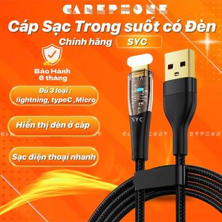   Loại xịn tốt  Cáp sạc nhanh trong suốt có Đèn SYC LL-10 thích hợp cho điện thoại android sạc nhanh ổn định an toàn 