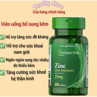   BILL US Viên uống bổ sung kẽm tăng sức đề kháng Puritain'sPride Zinc Gluconate 25mg -100viên 
