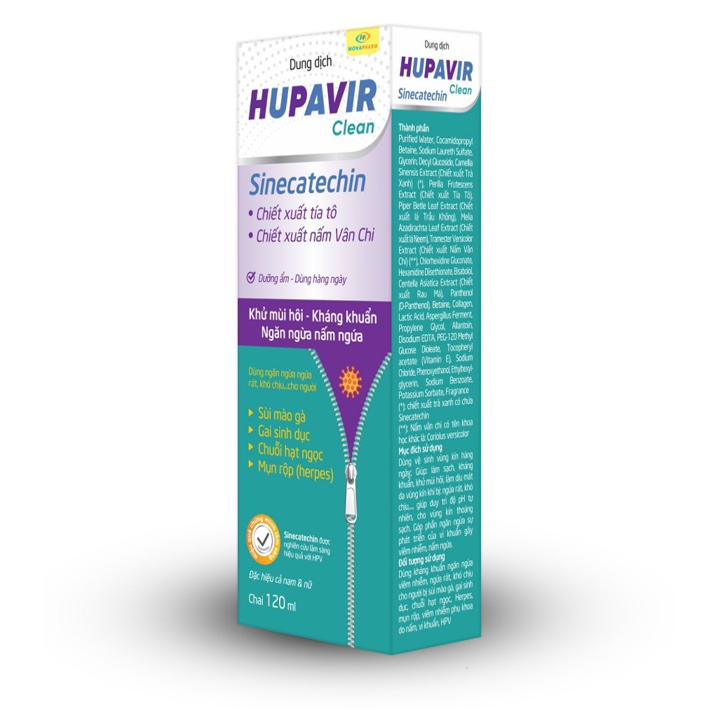 Dung Dịch Vệ Sinh Nam Nữ Hupavir Sinecatechin Clean HPV Hỗ Trợ Giảm Sùi Mào Gà, Ngừa Viêm Làm Sạch An Toàn Cho Mẹ Bầu