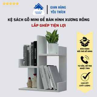 🚛FREESHIP 🆓 KỆ SÁCH GỖ - KỆ ĐỂ BÀN HÌNH XƯƠNG RỒNG - LẮP GHÉP - MINI