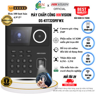 Máy chấm công Hikvision wifi DS-K1T320MFWX, tích hợp nhận diện khuôn mặt và vân tay, kiểm soát ra vào