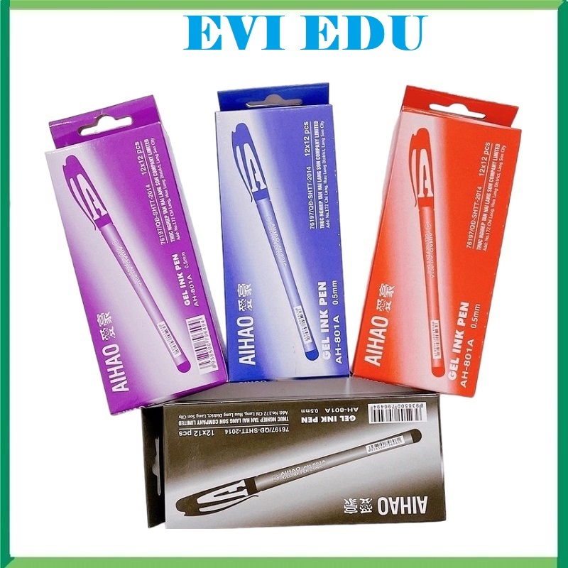 Hộp 12 cây bút gel nước Chữ A Aihao / Hoa Việt - Hàng loại 1 chất lượng cao viết êm trơn