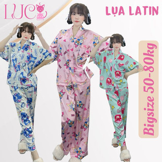 Đồ bộ mặc nhà lụa latin tơ tằm mịn cổ v thiết kế độc quyền cực xinh cho bạn nữ mặc nhà