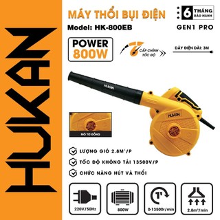 Máy hút thổi bụi 2 chiều HUKAN HK-800EB lõi đồng công suất 800W có điều tốc 6 cấp 15000 vòng/phút cực khoẻ