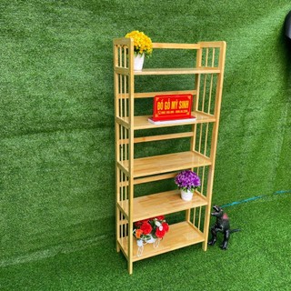 Kệ sách giá gỗ cao su tự nhiên 5 tầng để giày dép túi sách kệ đa năng, Đồ gỗ nội thất mỹ sinh
