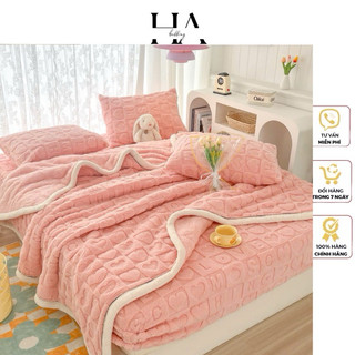  Bộ chăn ga gối nỉ tim lông cừu HA_bedding set 4 món chất liệu nỉ siêu dày dăn mềm mịn ,chuẩn hàng nhập khẩu cao cấp. 