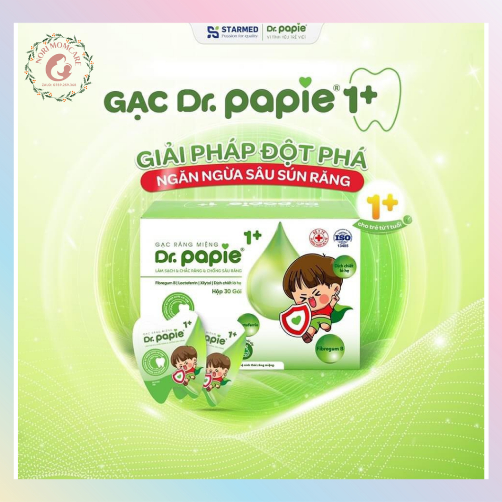 Gạc Rơ Lưỡi DR.PAPIE 1+ Làm Sạch Răng, Lưỡi, Nướu, Phòng Sâu Răng Cho Bé - 30Gói/Hộp