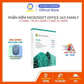 Phần mềm Microsoft Office 365 Family |12 tháng | tối đa 6 người |5 thiết bị/người |Word, Excel, PowerPoint |1TB OneDrive