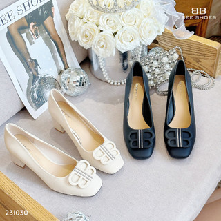 Giày cao gót beeshoes nữ mũi vuông - giày cao gót nữ gót vuông cao 6 phân sẵn màu kem đen nâu 231030