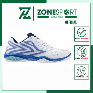 Giày Mizuno Wave Claw EL 2 Trắng Xanh - Giày Chuyên Cầu Lông, Bóng Chuyền, Tennis đế bám sàn êm ái