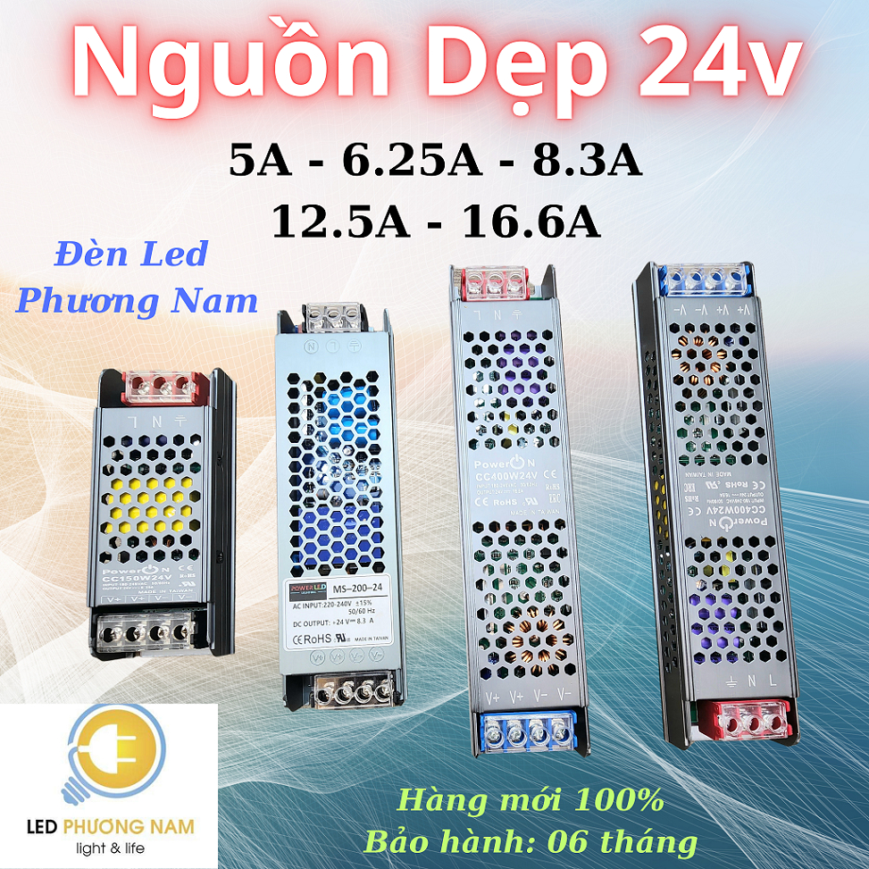 Nguồn Dẹp 24V tổ ong 5A/6A/8A/12A/16A, Hàng mới loại 1, Bảo hành 06 tháng