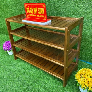 Kệ giá giầy gỗ cao su tự nhiên 4 tầng để giày dép túi sách kệ đa năng, Đồ gỗ nội thất mỹ sinh