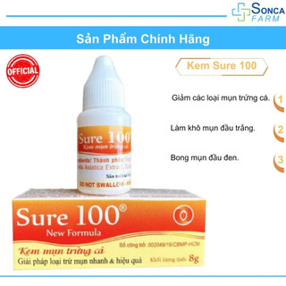 Kem mụn trứng cá sure 100 - kem giảm mụn, giảm thâm, sẹo 8g