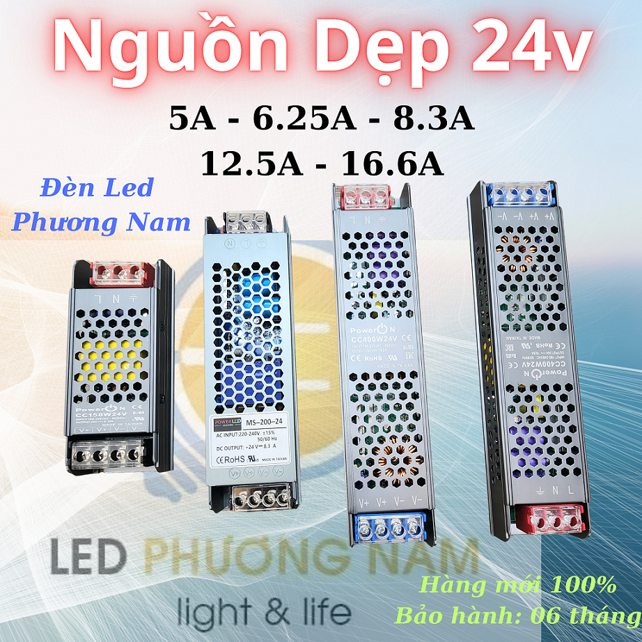 Bộ Chuyển Đổi Nguồn 220v qua 24v, Nguồn Dẹp 24V tổ ong 5A/6A/8A/12A/16A, Hàng mới loại 1, Bảo hành 0