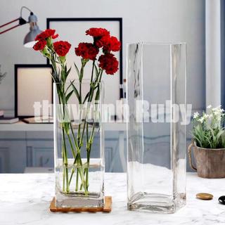 Bình bông lọ hoa thủy tinh trụ vuông cao cấp cắm hoa trang trí để bàn sang trọng