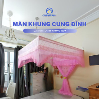 Màn khung cung đình loại 1 ren ốp thêu tuyn lạnh khung inox cao cấp - xưởng màn quỳnh anh