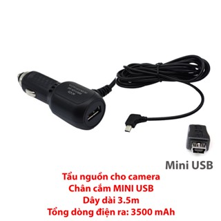  Tẩu cấp nguồn cho camera hành trình chân cắm MINI USB kèm 1 cổng USB sạc cho điện  thoại chữ L 