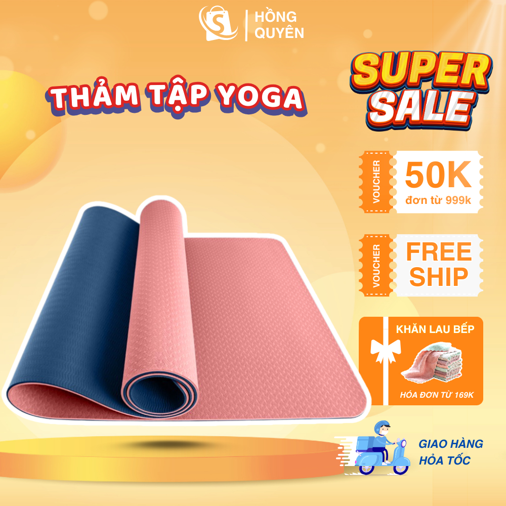 Thảm Tập Yoga 2 Lớp TPE Chống Trơn Trượt, Thảm Tập Gym Chống Trượt ĐỊnh Tuyến Chống Thấm Mồ Hôi Hiệu Quả