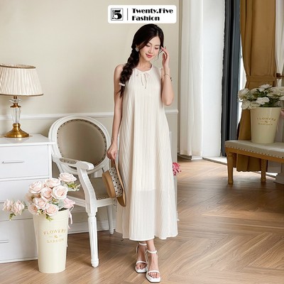 Đầm nữ Twentyfive sát nách dáng A xòe 2 lớp đính nơ cổ thanh lịch DL24