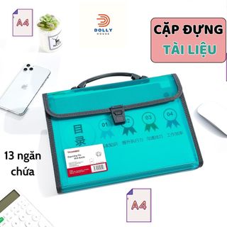 Túi đựng tài liệu túi đựng giấy A4 cặp tài liệu chắc chắn chất liệu nhựa 13 ngăn chứa rộng rãi Dolly