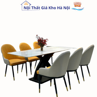 Bộ bàn ăn chân x cong + 6 ghế hoặc 4 ghế monet nhập khẩu tuỳ chọn