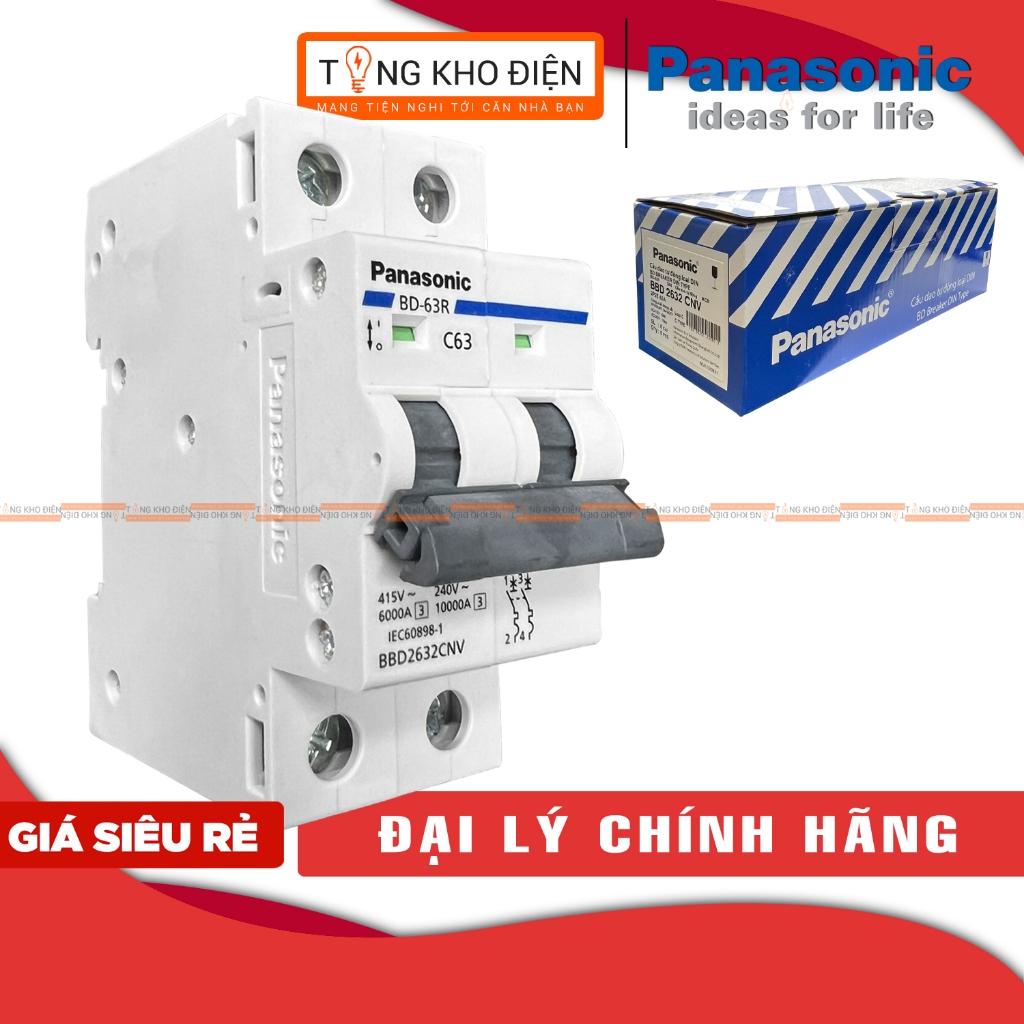 Aptomat bảo vệ quá tải, ngắn mạch 2 pha, MCB Panasonic dòng cắt 6kA [CHÍNH HÃNG]