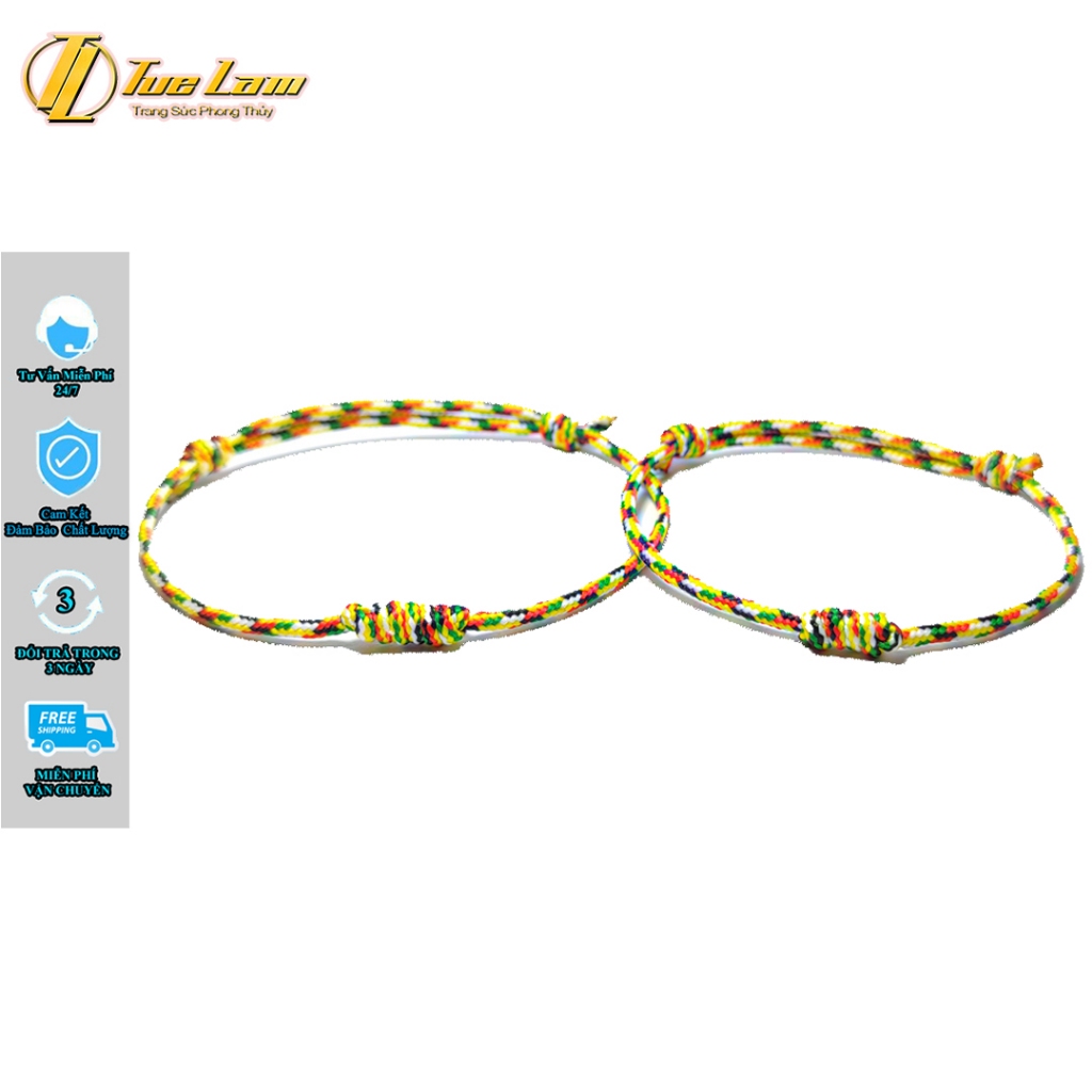 Vòng tay chỉ ngũ sắc tây tạng may mắn bện handmade xoắn giữa xinh xắn, bình an -  DIY TUỆ LÂM