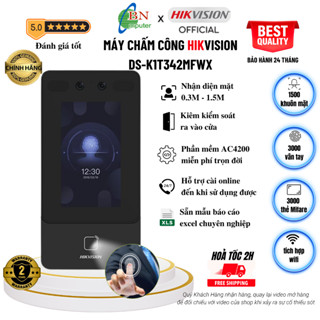 Máy chấm công Hikvision DS-K1T342MFWX nhận diện khuôn mặt, vân tay, thẻ từ, LCD 4.3inch