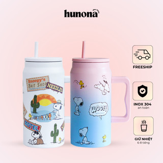  Bình giữ nhiệt khắc tên Snoopy 1500ml có ống hút bình nước giữ nhiệt nóng lạnh inox 316 cao cấp có tay cầm - HUNONA 