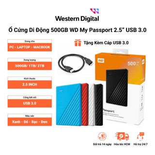 HDD Di Động WD MY PASSPORT 500GB 2.5” USB  3.0 - Hàng Mẫu Mới 2024