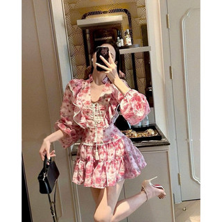 Đầm xoè voan hoa tay bồng phối ren mix chân váy xoè trẻ trung năng động