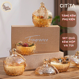 [Kèm hộp túi quà] Set nến thơm CITTA DIY hoa khô hũ thủy tinh kèm nắp đậy sang trọng